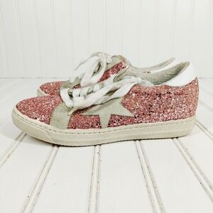 The Shoe Box Superstar Pink Glitter Lace Up Star Athleisure Sneakers C562